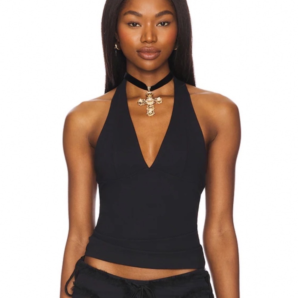 Intimately Free People Black Halter Top Deep V-Neck Medium NWT Night Out Sexy